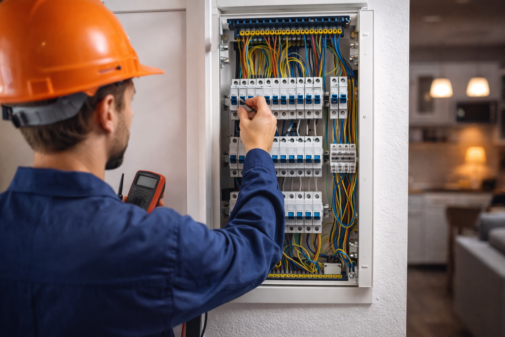 Tableau électrique moderne installé par un artisan électricien à Mirbel